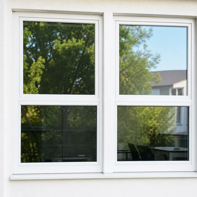 Saubere Standard-Fenster mit Rahmen in einem Büro- oder Wohngebäude